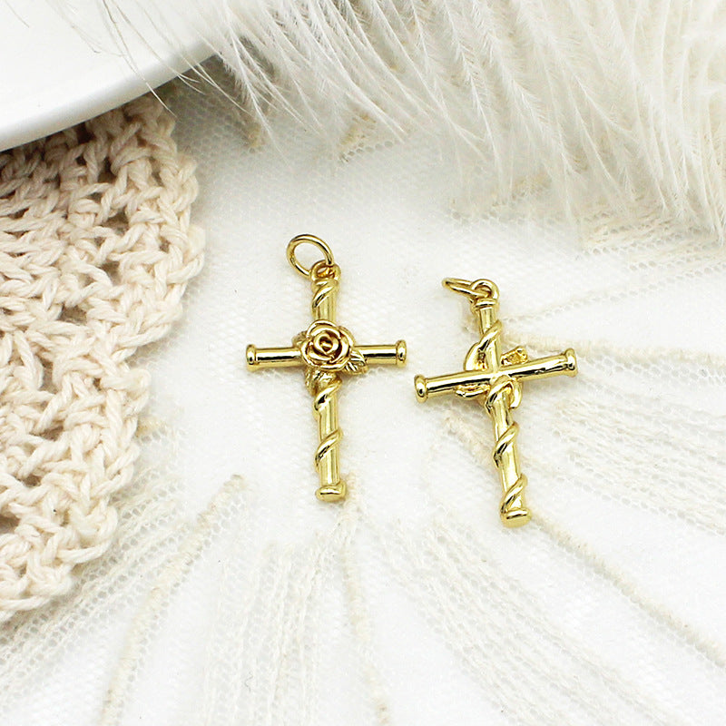 Wholesale Copper Inlaid Zircon Cross DIY Jewelry Accessories